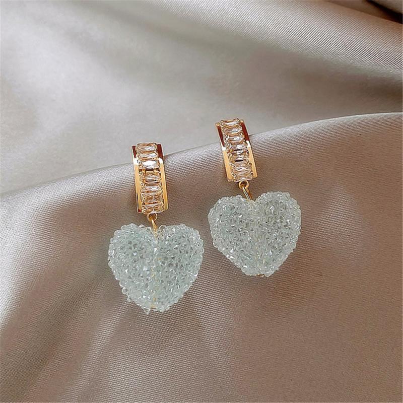 New Arrival Trendy Lovely Pink Heart Dangle Earrings For Women Fashion Cute Sweet Crystal Jewelry Girl Gifts