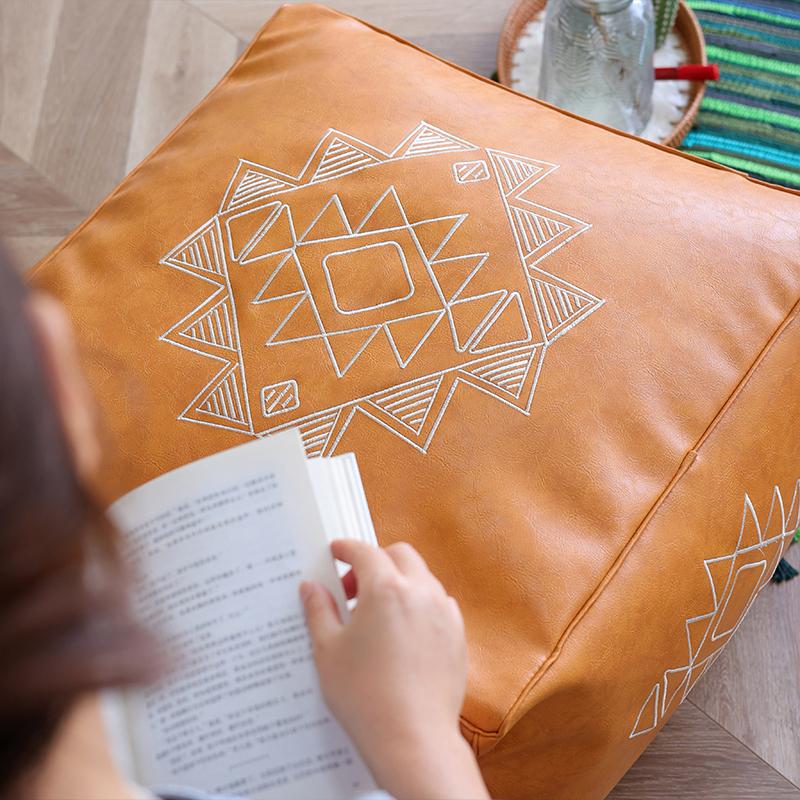 Bestickter Handwerks Quadratischer Kissenbezug Marokkanisches Leder Meditationskissen Futon Ungefüllt Nordischer Stil Zuhause Boden Tatami-Matte