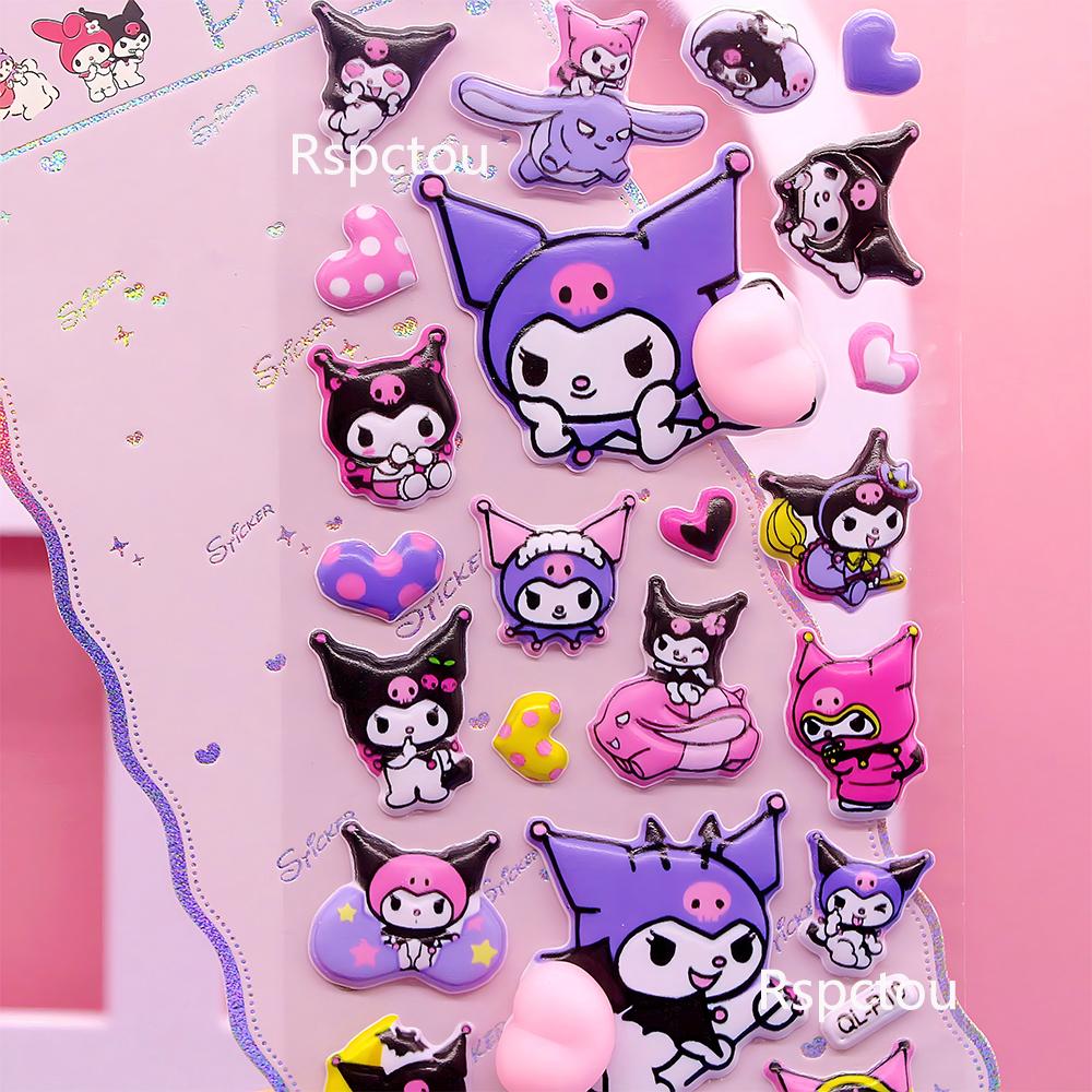 Kawaii Sanrio Buttocks 3D Relief Stickers Kuromi Melody Soft Pinchable Decompression 3D Bubble Sticker Reward Party Favor