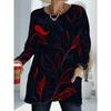 Literary Retro Style Navy Blue Base Red Thread Plant Double Pocket Round Neck Niche Trendy Cool Design Top