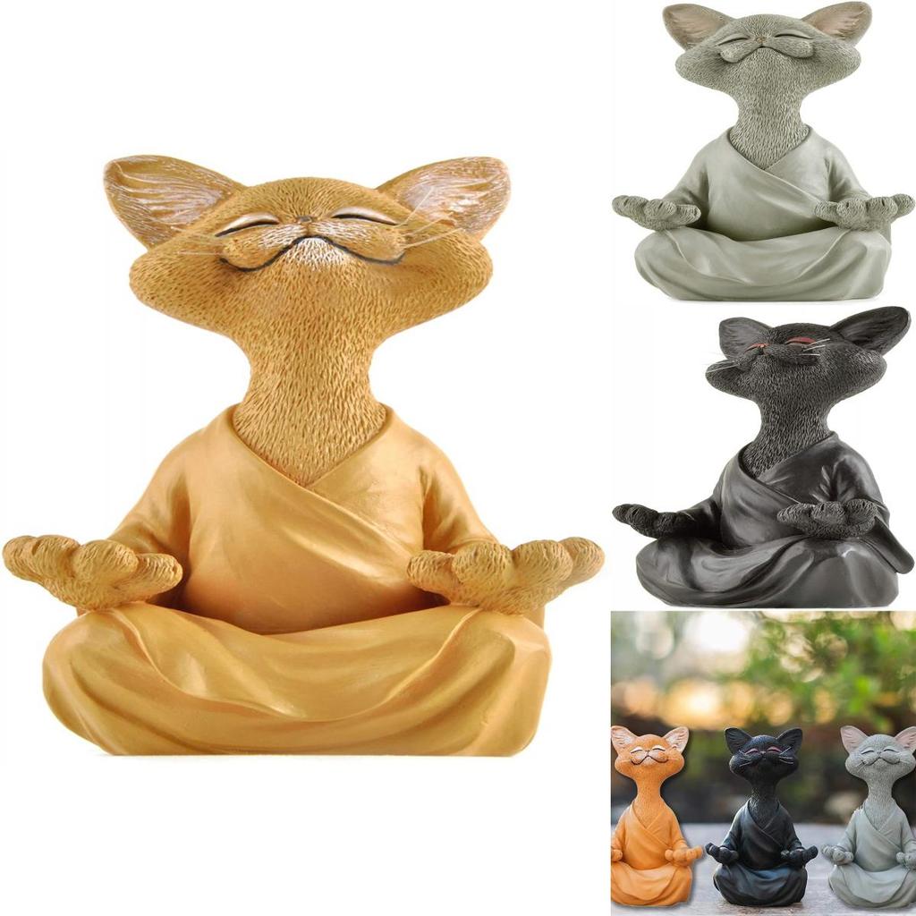 Whimsical Buddha Cat Figurine Hand Painted Resin Collectible Home Decor Gift