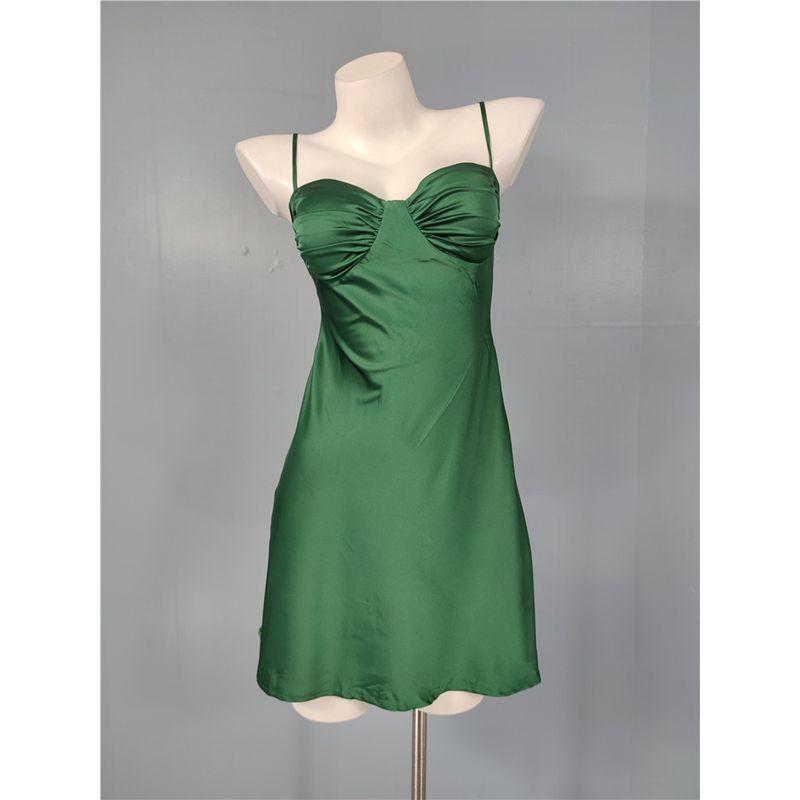 French style Ins Sexy Smooth Satin Love Home Dress A Word Slimming Temperament Short dress Gyaru Sheath Chest Pad