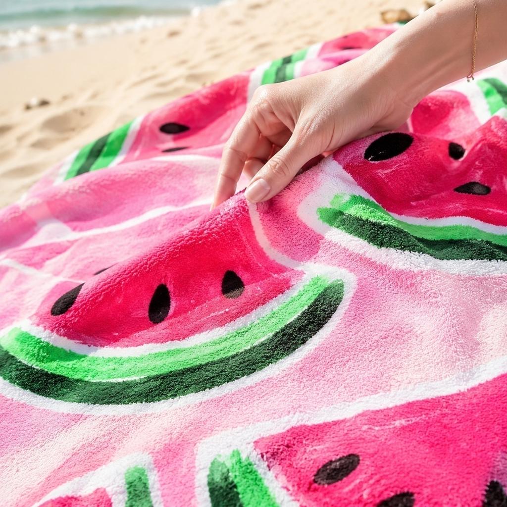 Watercolor Watermelon Print Beach Towel Single Sided Printed Bath Towel Lightweight Absorbent Large Size 75x150cm for Outdoor Use