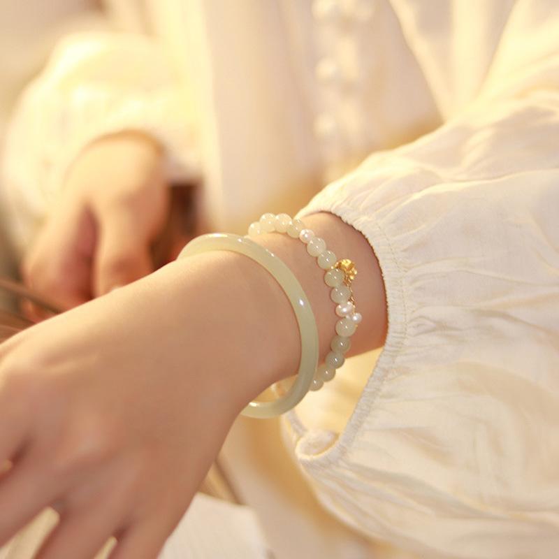 Wind Chime Lily of the Valley Bracelet, Clear Water Green Hotan Jade Bracelet, Natural Qinghai Jade Birthday Gift Bracelet