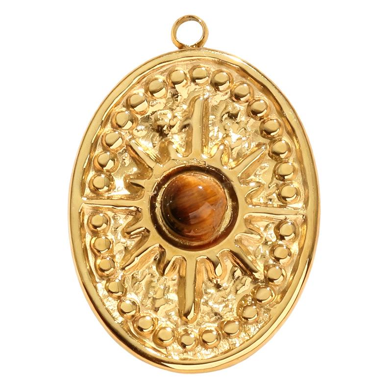Stainless Steel Oval Star Tiger Eye Stone Pendant Jewelry