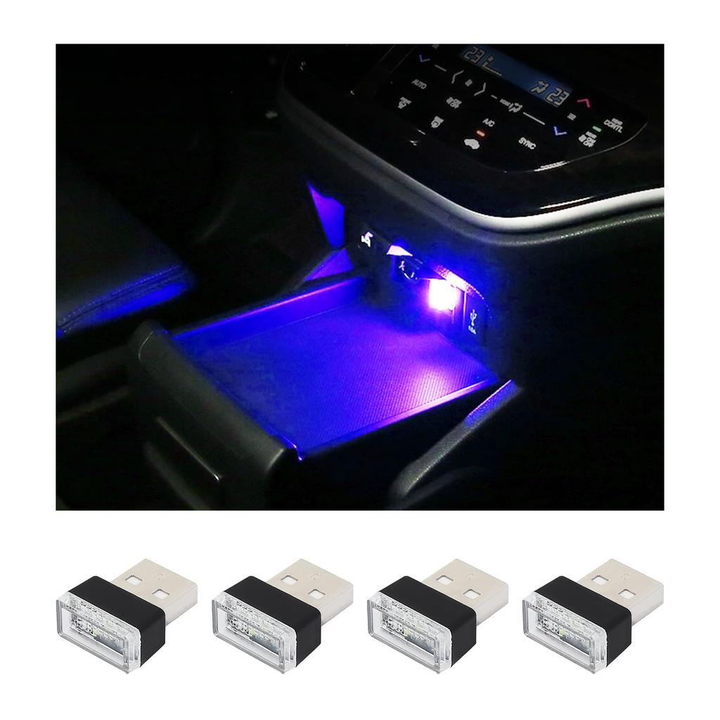 4 LED USB Car Interior Lights Multicolor Ambient Lighting Kit with 7 Colors Plug in Mini Night Light for Vehicle Low Power Consumption Mood Lamps