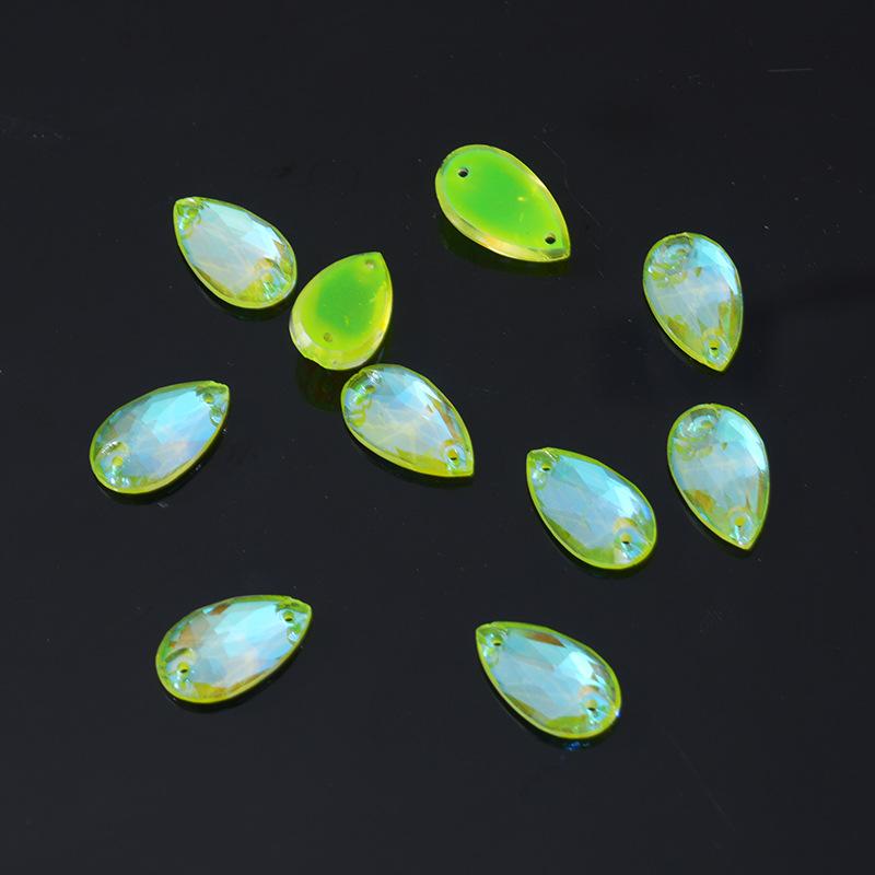 K9 Weichen Water Drop-Shaped Fluorescent Boutique Inverted Edge Glass Flat Buckle Glass Hand Seam Drill, Double Hole Flat Bottom Drill Diy Accessories