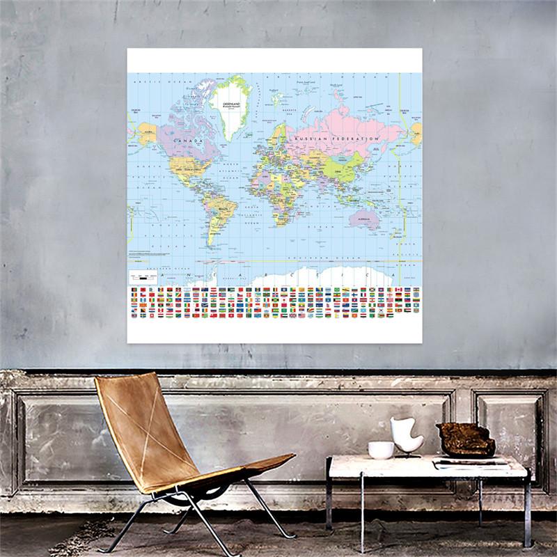 World Map Poster with Flags Large Educational Wall Chart for Bedroom Playroom School Classroom Geography Learning Decor