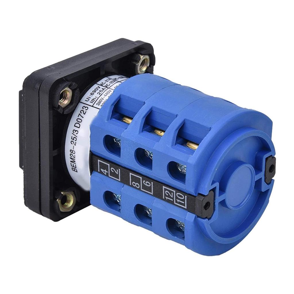 Rotary Changeover Switch 690V 25A 1-0-2 3Position Three Phase Switch Panel Tool