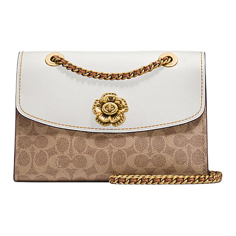 Coach Parker 26 Classic Monogram Coated Canvas And Leather Tote Shoulder Bag Women Bags White Brown 30585-B4HA
