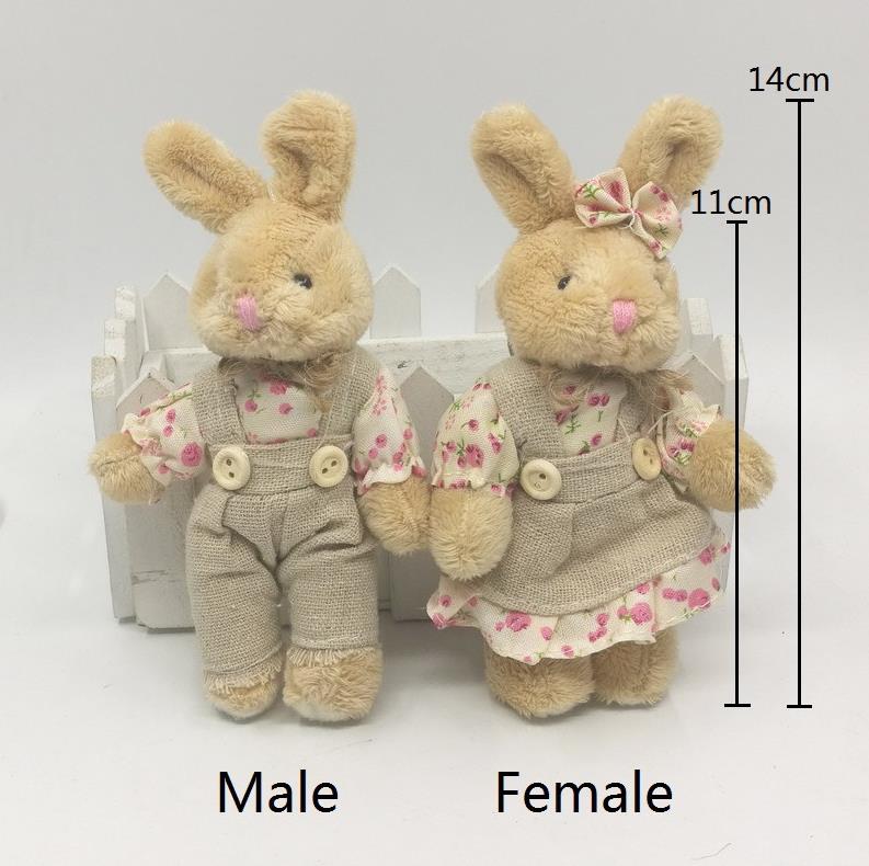 2pcs/lot 11cm Couple Bear Rabbit Plush Toys Stuffed Dolls Floral Cloth Teddy Bear Rabbit Keychain Pendants Gift for Lovers Girls