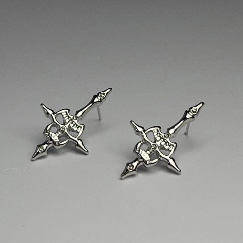 Unique Inverted Crosses Skull Ear Studs Gothic Hip Hop Jewelry Alloy Texture Party Accessory Suitable for Unisex Use