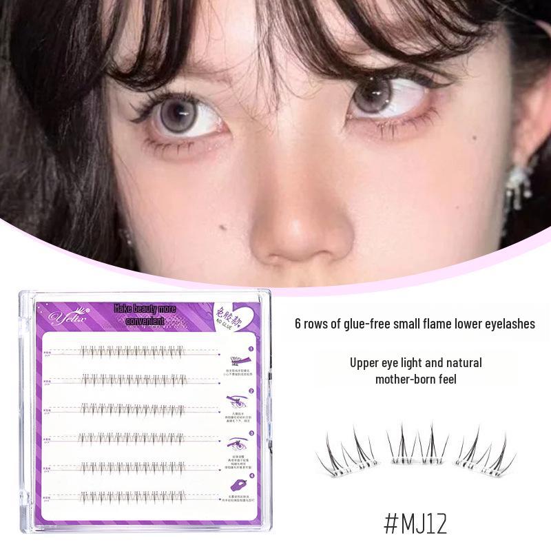 Yelix Thick Cat-Eye False Eyelashes: Natural, Segmented, Glue-Free Lower Lashes