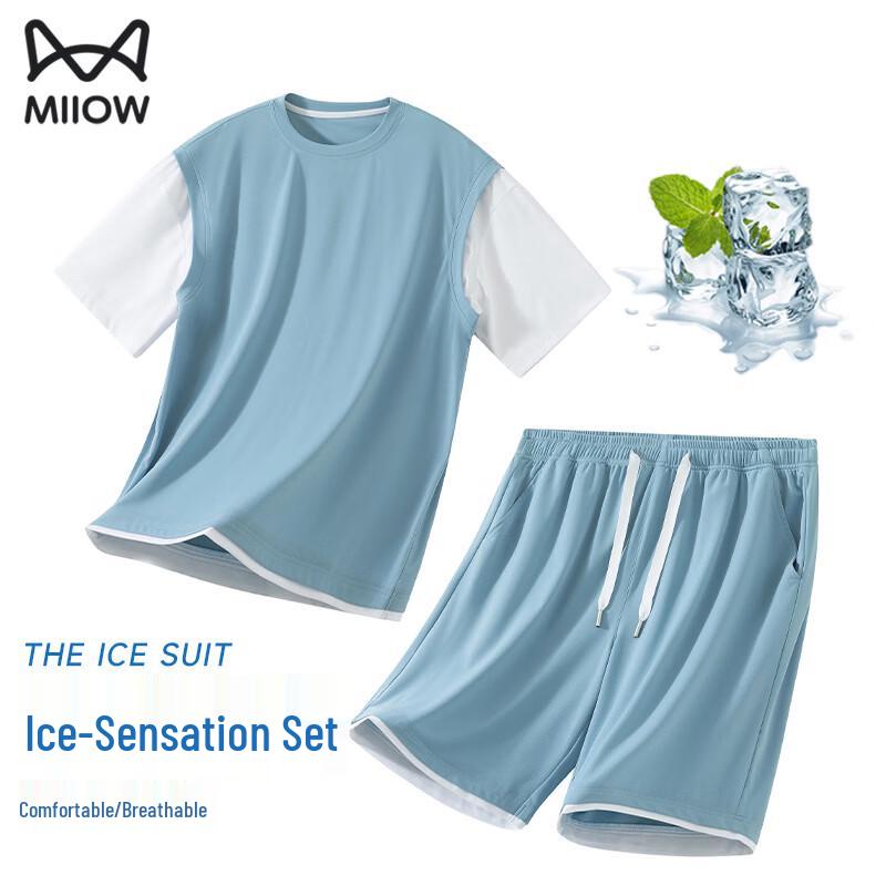 MiiOW Men s Faux Two-Piece Ice-Feel Summer Set 2XL
