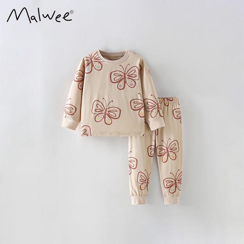 Girls' Cotton Pajamas Spring and Autumn New Children's Long Sleeve Homewear Set Girls' Heattech Long Johns Western Style Two-piece Set