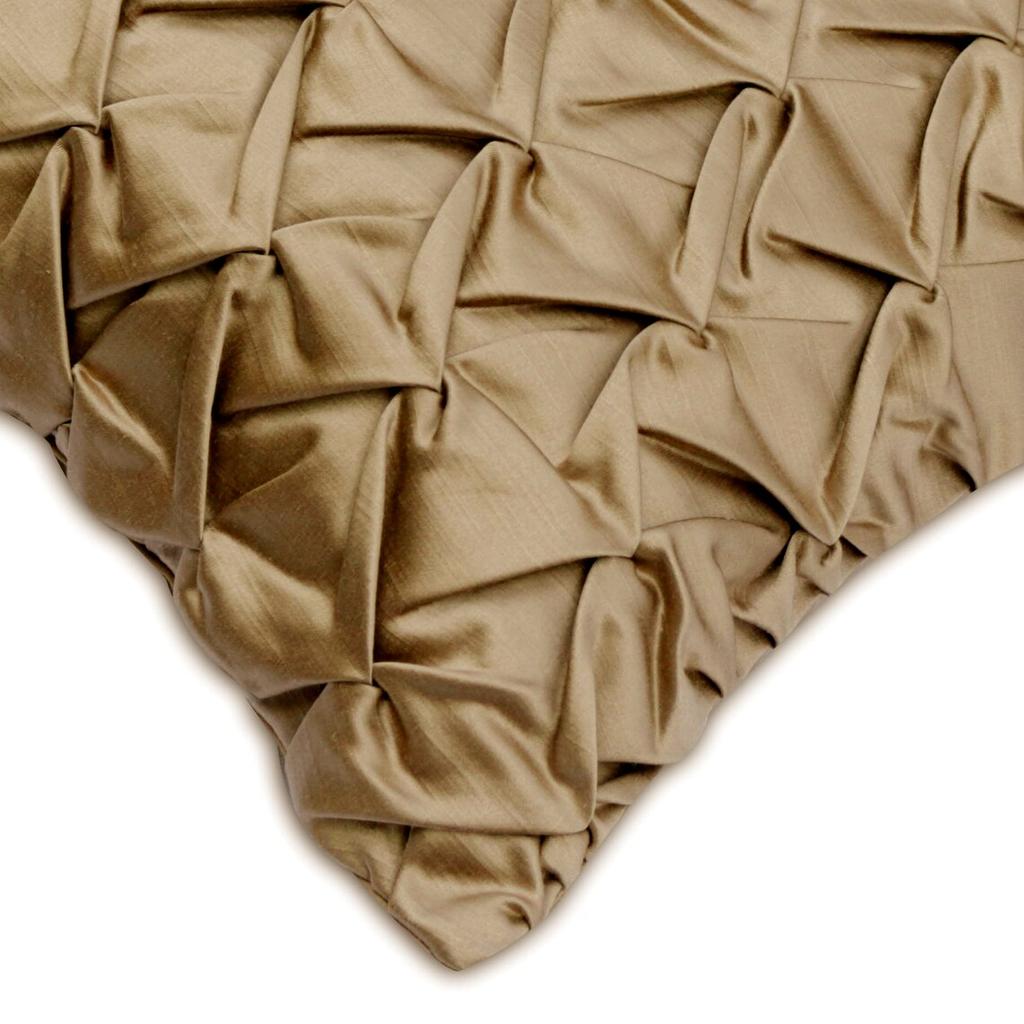 The HomeCentric Throw Pillow Cover Decorative Beige Throw Pillows For Couch Satin Textured & Pintucks Solid Color Modern Style Easter - Toffee Crunch