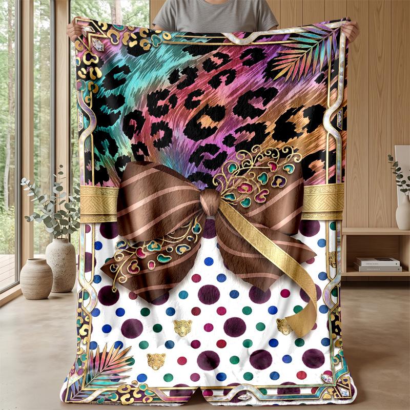 Floral and Bow Composition Theme Blanket Lightweight Warm Flannel Blanket Decorative Throw Blanket for Home Decoration