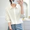 Women's Candy Color Long Sleeve Cotton Shirt - Minimalist, Versatile, and Slimming Design