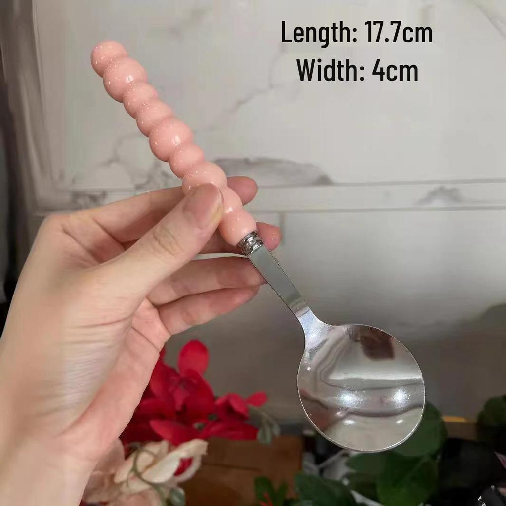 Stainless Steel Pearl Spoon with Ceramic Handle - Four-Color, Heart-Shaped, Round, Ideal for Western Dishes and Soup