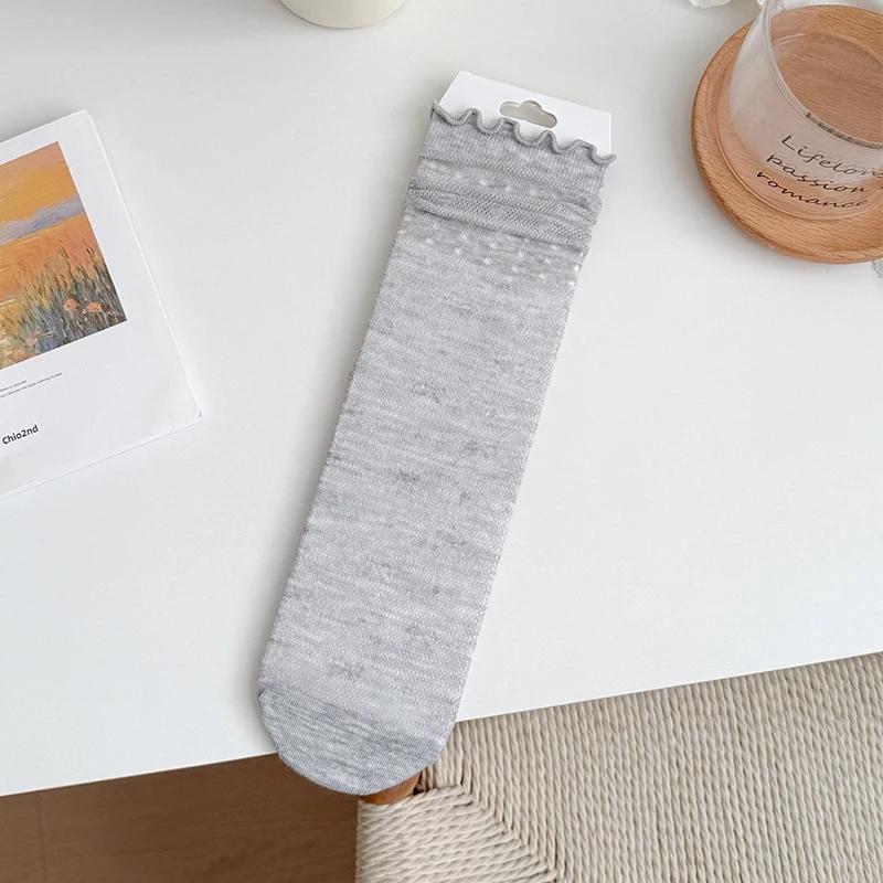 

Women Thin Breathable Silk Socks 2 Pairs with Bowknot Design French Style Summer Mesh Lace Breathable Female Fashion Stockings One Size