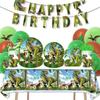 Jurassic Dinosaur Theme Party Supplies - Paper Plates, Paper Cups, Tissues, Triangular Flags, Hanging Whips, Disposable Tableware
