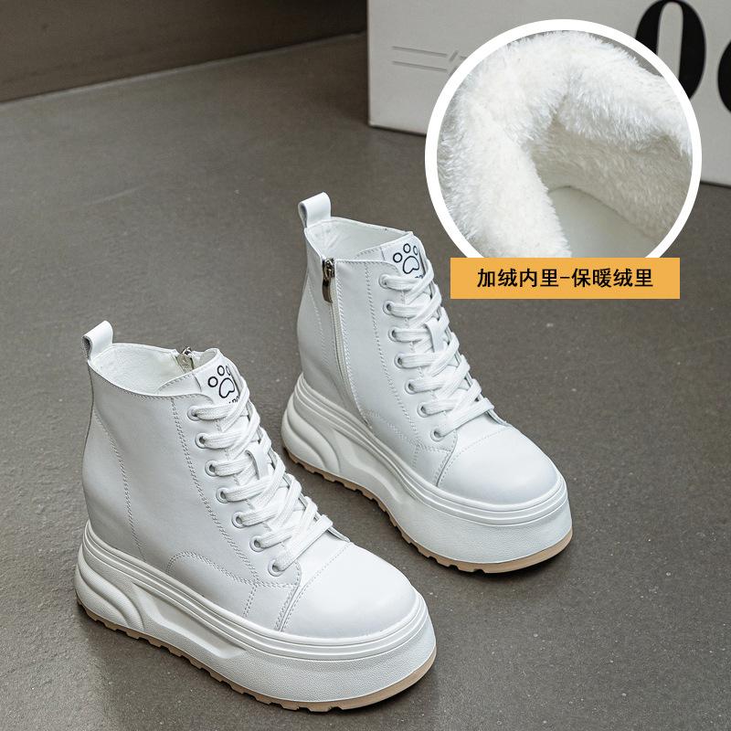 High-top shoes women's autumn and winter 2025 new little white shoes platform-soled lace-up short boots women's fashion solid color simple women's sho
