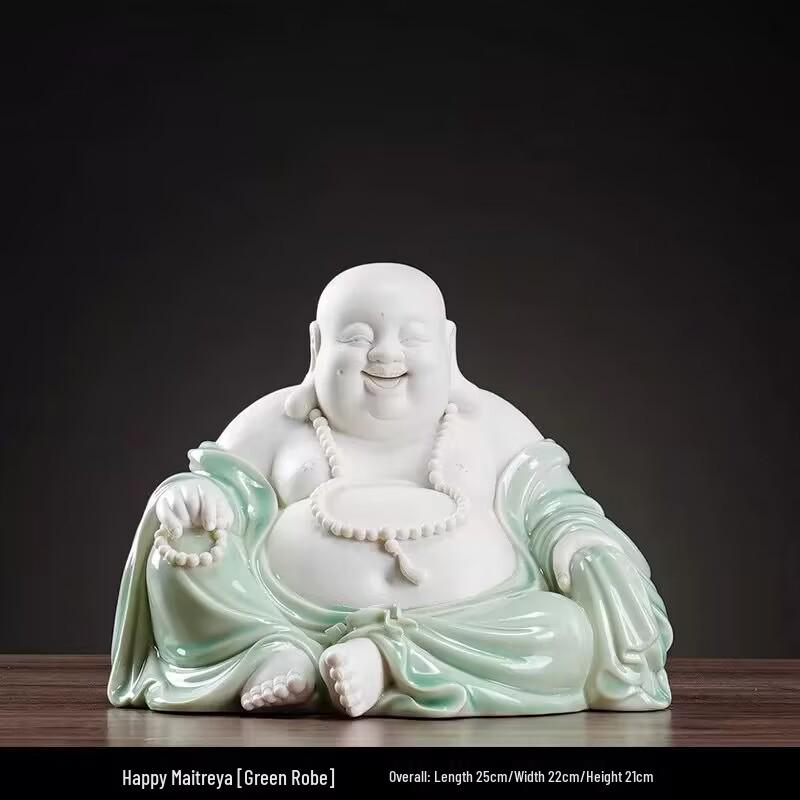 Ručně vyráběná keramická figurka Buddhy Maitréji s velkým břichem: Šťastný smějící se Buddha pro bohatství a domácí dekoraci