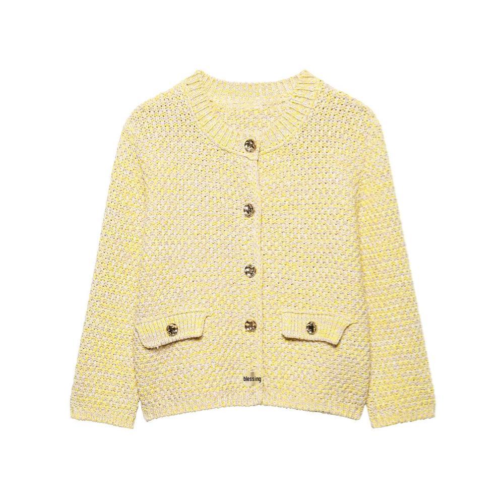 

Женский универсальный вязаный кардиган с длинным рукавом Весна/Лето 2025 Medium светло-желтого