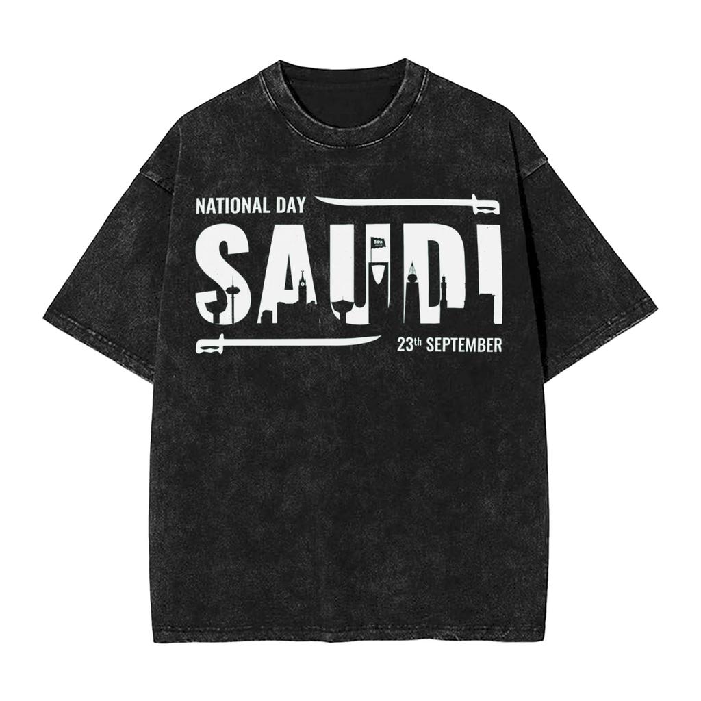 Harajuku Gewaschenes Hemd Saudi-Arabien September Accessoires Neuheit T-Shirt Oversize Nationalfeiertag Streetwear Sommer T-Shirt