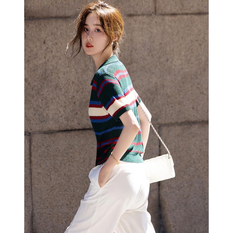 Demana Women's V-Neck Striped Knit Top