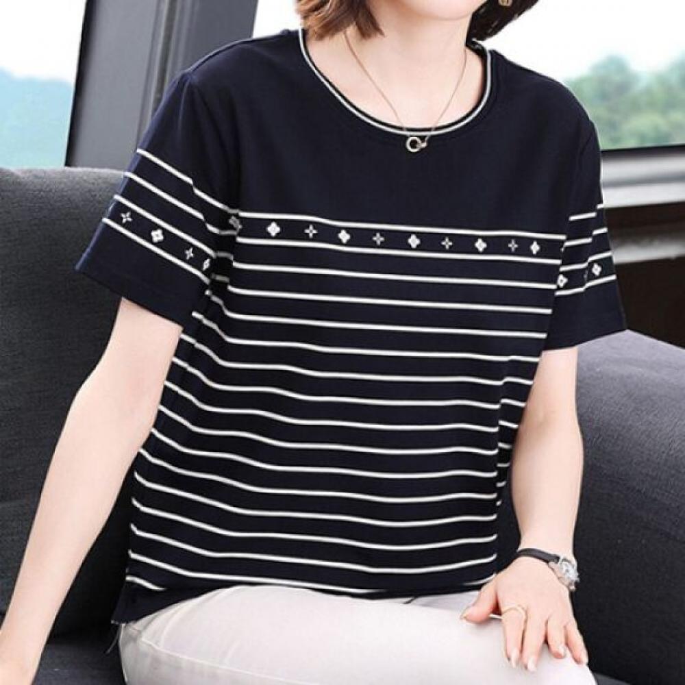 Navava Women NT1554 STriped PoinT Round Neck ShorT Sleeve T shirT