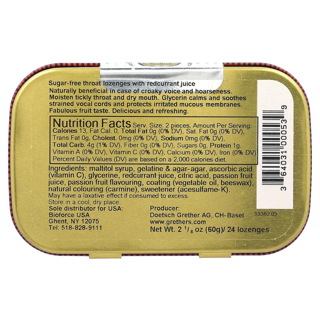 Grether'S Pastilles, Throat & Voice, Sugar Free, Redcurrant, 24 Lozenges, 60G (2 1/8Oz)