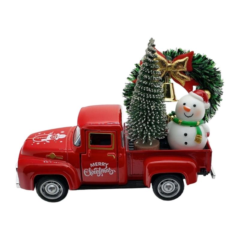 Christmas Farmhouse Truck Decors Metal Farm Pickup Truck Decors with Wreath/Tree Table Centerpieces Home Decoration