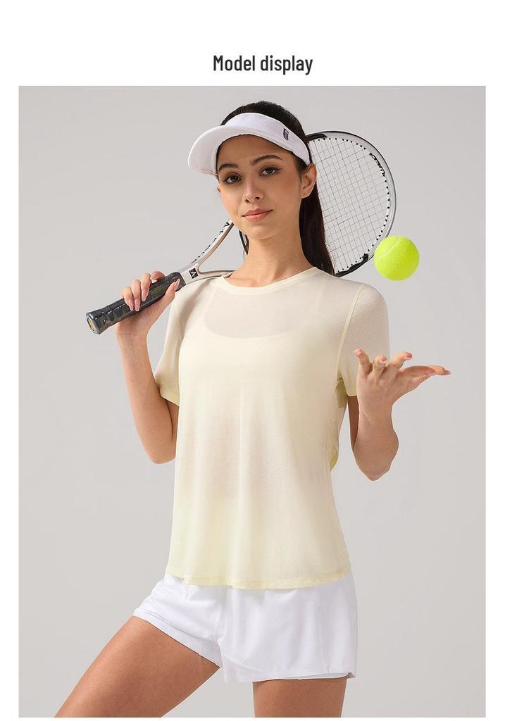 Women's Quick-Dry Hollow Out Back Yoga T-Shirt - Breathable Summer Running Top