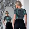 Spring and summer new women's clothing fashion casual round neck long sleeve sexy off-the-button printed slim top women