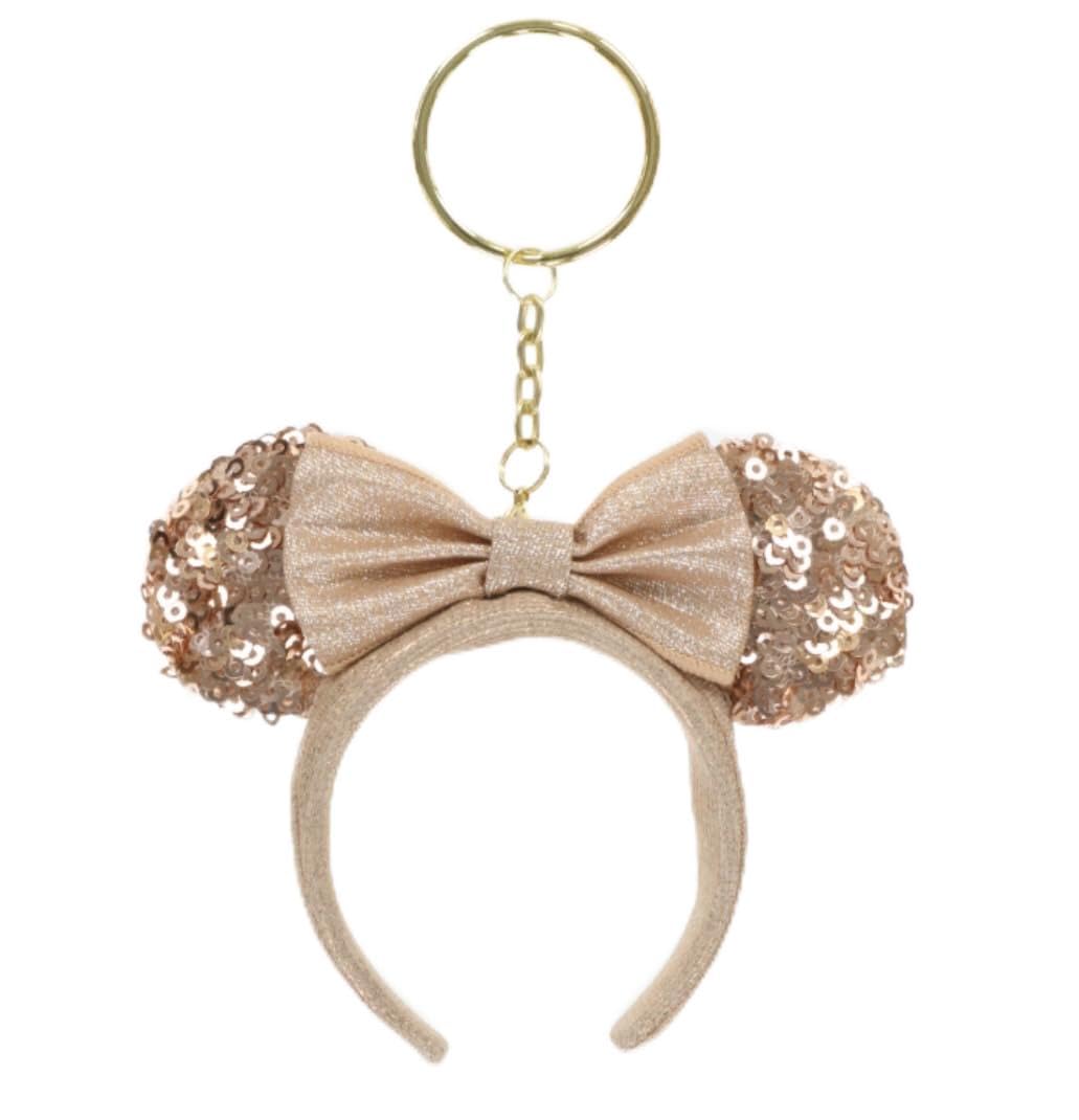 

Disney Minnie Mouse Headband Keychain Disney Resort Sequin Pink Gold