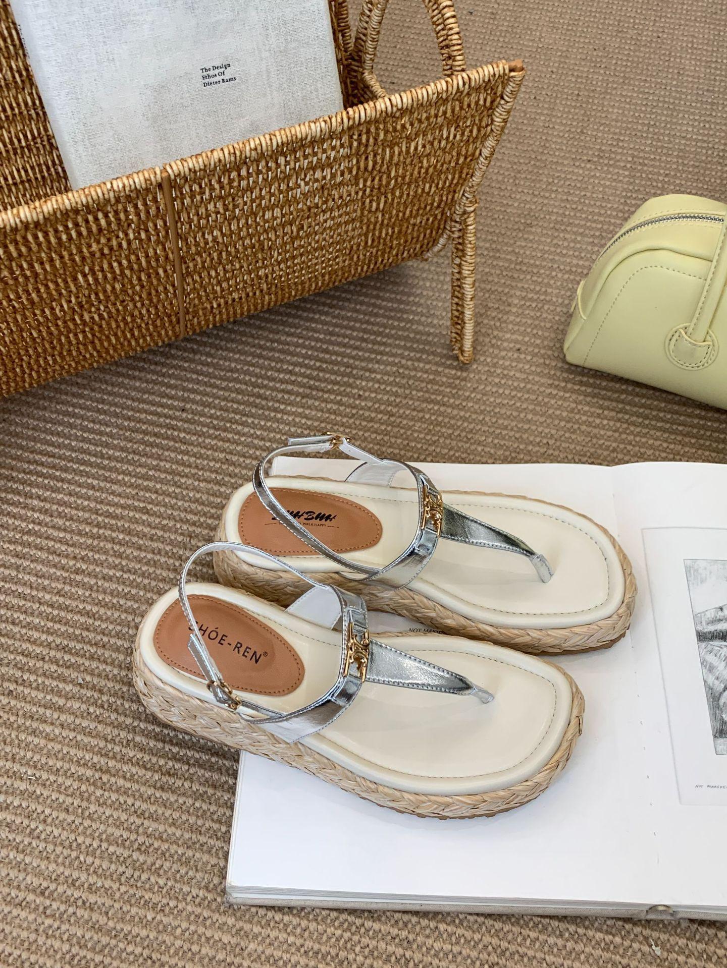 

2025 summer new straw woven retro platform herringbone sandals women s summer wear open-toed sandals 39
