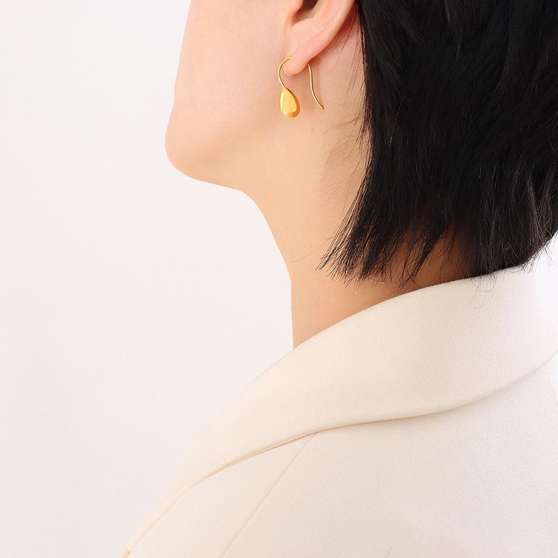 Elegant Gold-Plated Water Drop Earrings for Women - Titanium Steel, Niche Design, Colorfast Jewelry