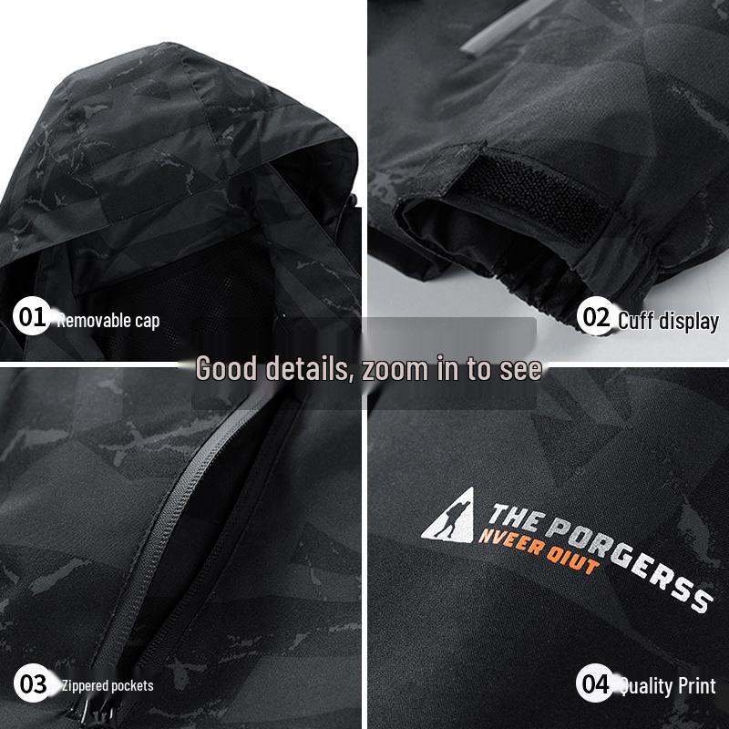 Romon Herren Camouflage Fleecegefütterter Kapuzen-Wasserabweisender Windbreaker Parka