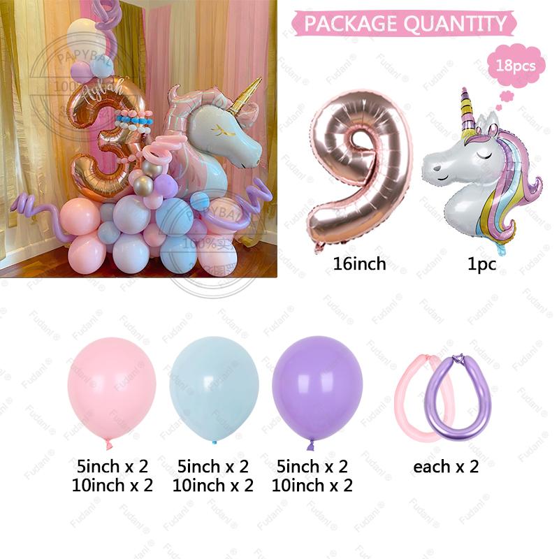 18Pcs Rainbow Unicorn Birthday Decoration Balloons Set Girl Pink Latex Balloon Birthday Supplies Baby Shower Air Globos