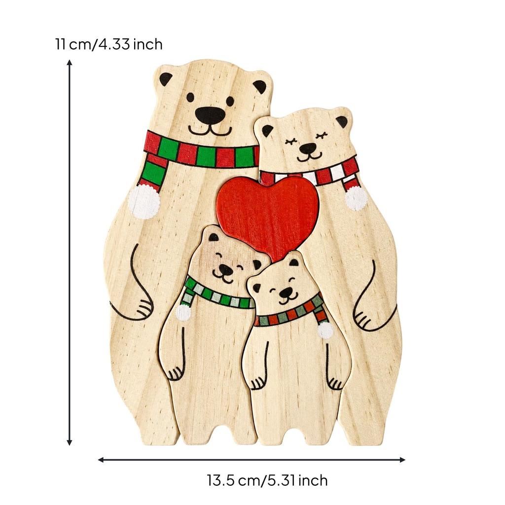 Wooden Bear Ornament with Engraved Names Animal Family Puzzle Customizable