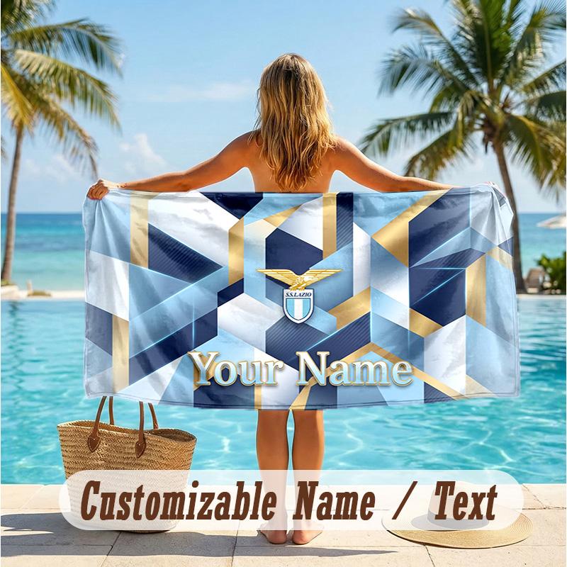 Custom Text Beach Towel, Soft Absorbent Swimming Multi-use TowelLazio FC