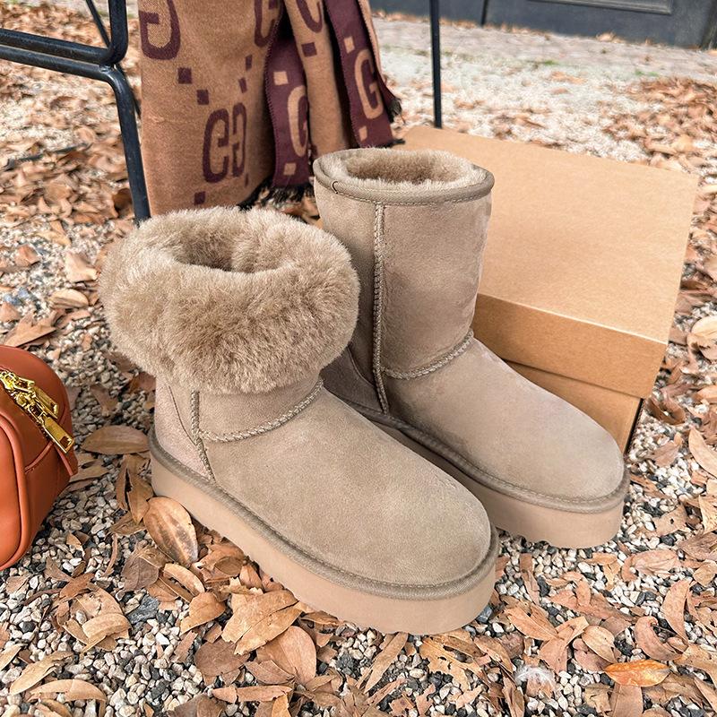 

Cowhide version~ 2025 autumn and winter new fur integrated thick-soled warm and heightened snow boots women s velvet winter cotton shoes 35