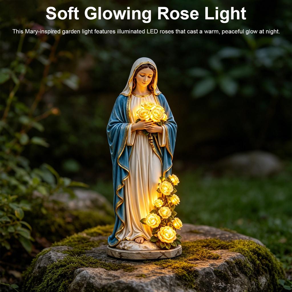Resin Figurine Lamp with Glowing Roses Decorative Yard Lamp Garden Decor Figurine Lights for Outdoor Patio Porch Yard