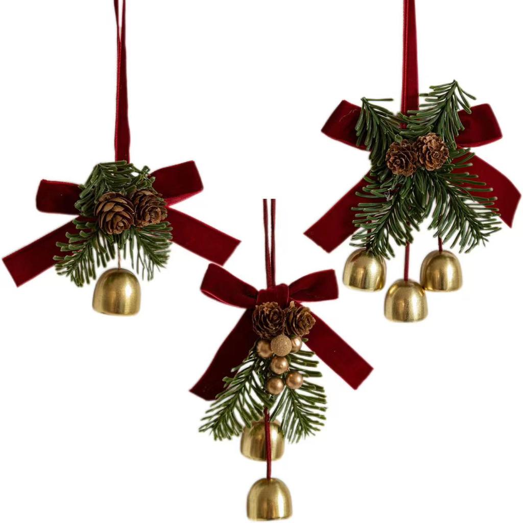 Christmas Bell Velvet Bowknet Pendant Christmas Tree Pendant Scene Decoration Home Atmosphere Decoration Small Pendant