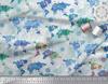Soimoi White Japan Crepe Satin Fabric Direction Compass & World Map Print Fabric by the Metre 42 Inch