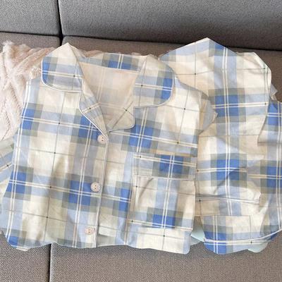 Blaues KaromusterHerbst Winter Damen Pyjama Elegant Harajuku Nachtwäsche Neu Langärmlig Milchseide Hausanzug