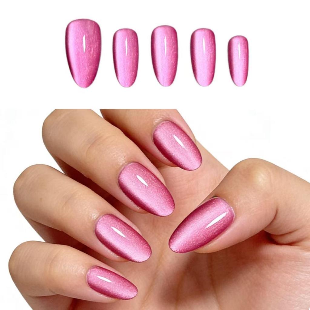 Flashy Almond Cat Eye Wearable Nails Collection - High-End Whitening Manicure for Summer
