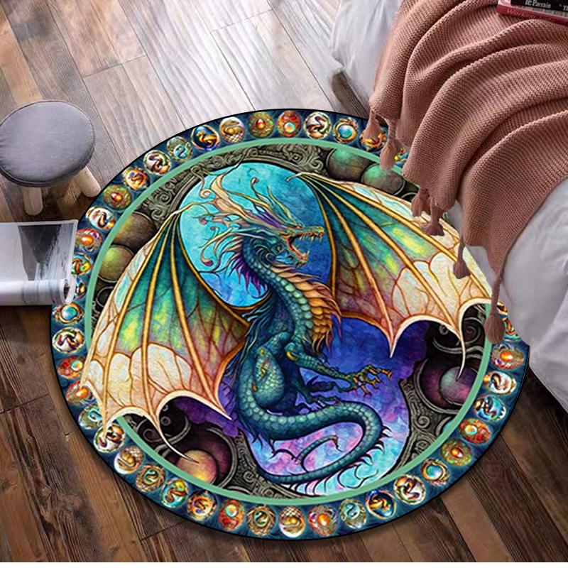 

Dragon Circular Rug Office Decorative Carpet For Living Room Bedroom Door Mat Floor Carpet Computer Chair Area Rug Viking Theme Decor 80x80cm( 31x31in)