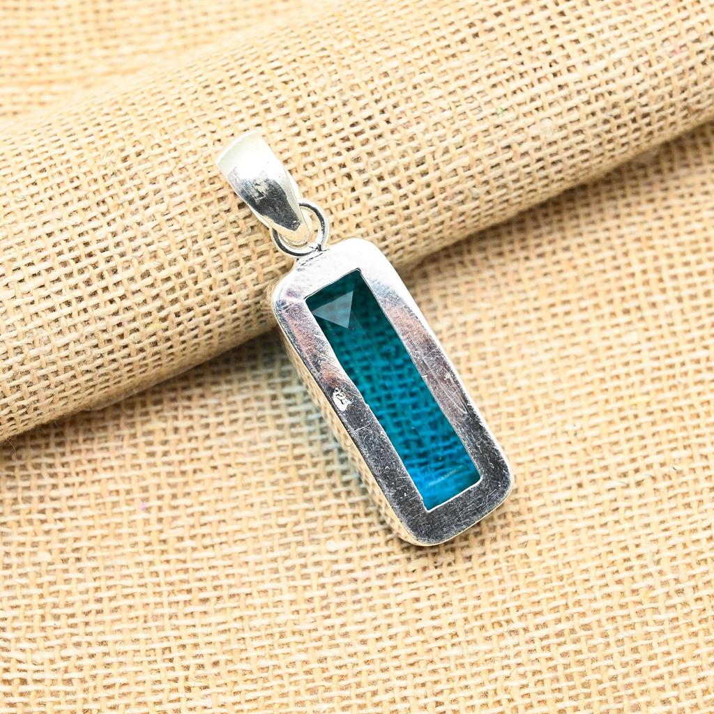 Dazzling Blue Topaz Gemstone Handmade 925 Solid Sterling Silver Jewelry Pendant For Women
